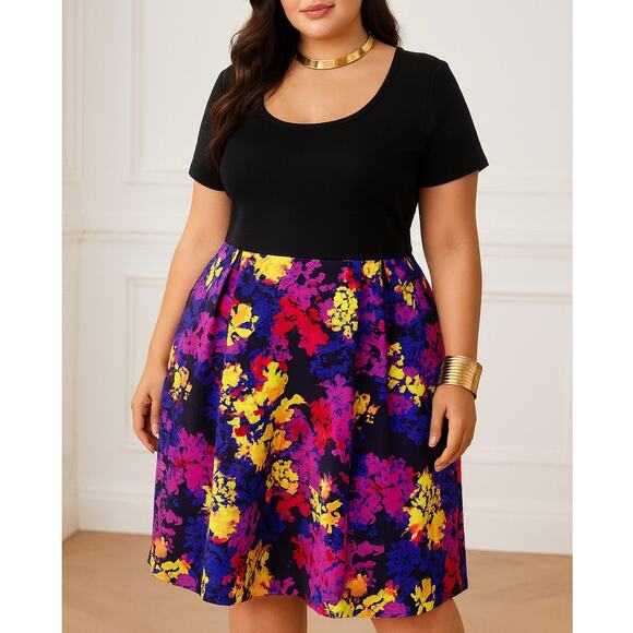 Betsey Johnson Women's Floral Dress Sz. XL Shift Pleated with Pockets Colorful - Picture 1 of 11